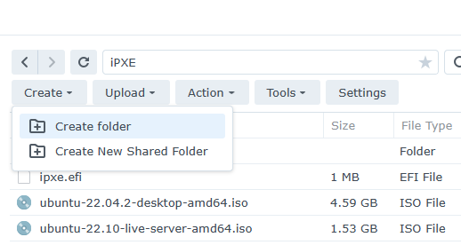 Create a new folder in iPXE